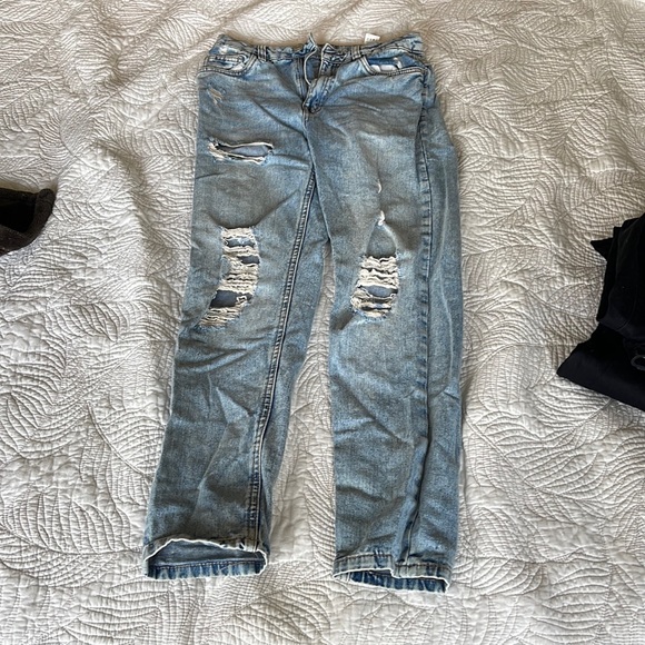 High-Waisted Light Wash Ripped Mom Jeans